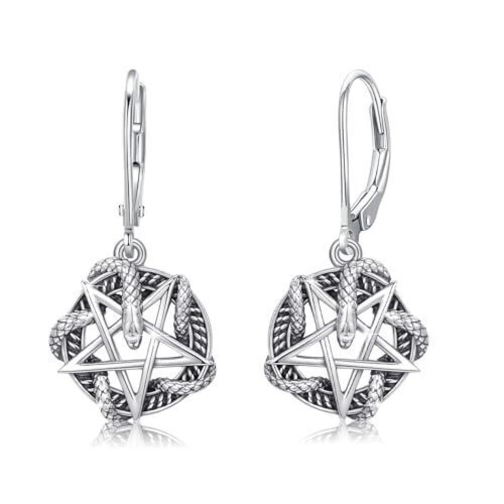 6902 Pentagram Earrings 925 Sterling Silver Pentagram Snake Dangle Earrings